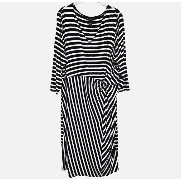 Lane Bryant Dresses & Skirts - Lane Bryant Striped Side-Knot Midi Dress Womens 22/24 V-Neck Stretch 3/4 Sleeve